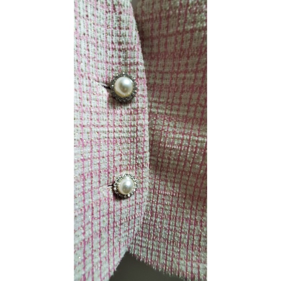 WAYF Blazer M Calling Elle Woods Boucle Check Pearl Rhinestone Button Pink/Gold - Picture 7 of 11